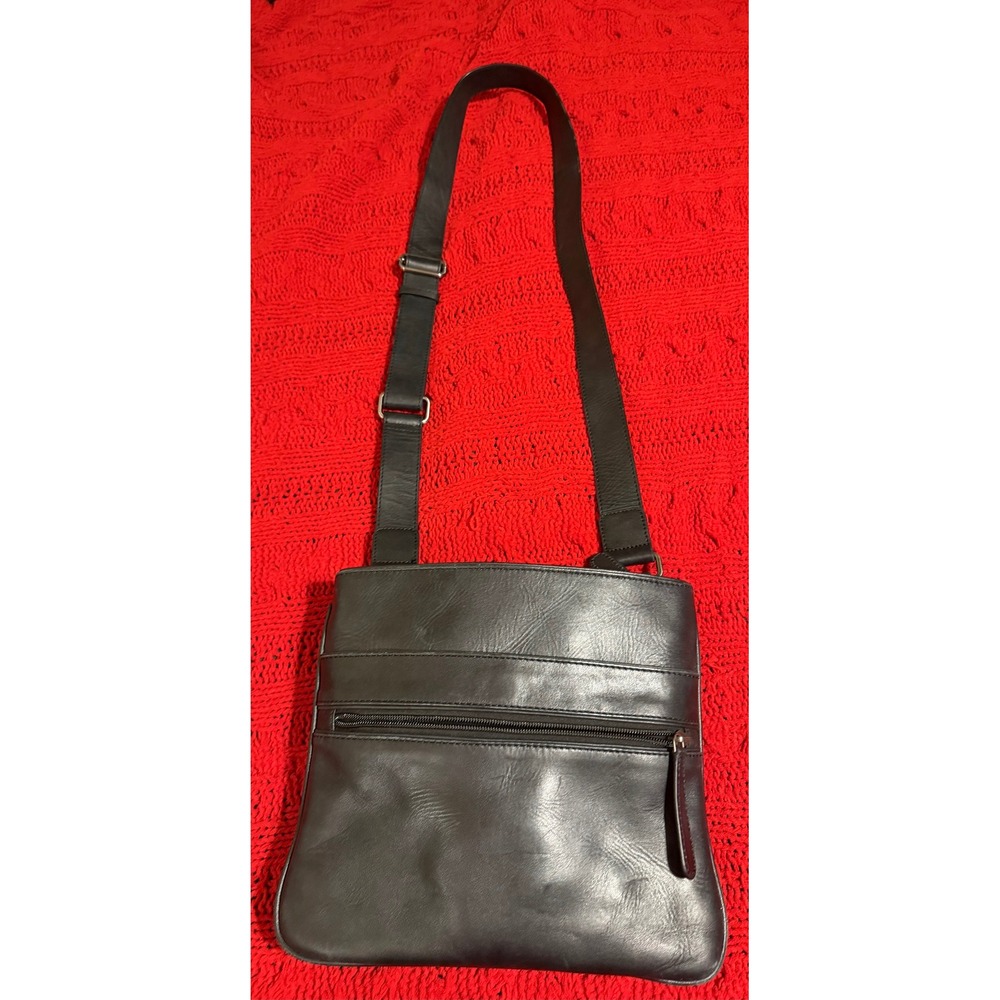 Cameleon Black Leather Crossbody Bag Adjustable Strap Multi Pocket Messenger